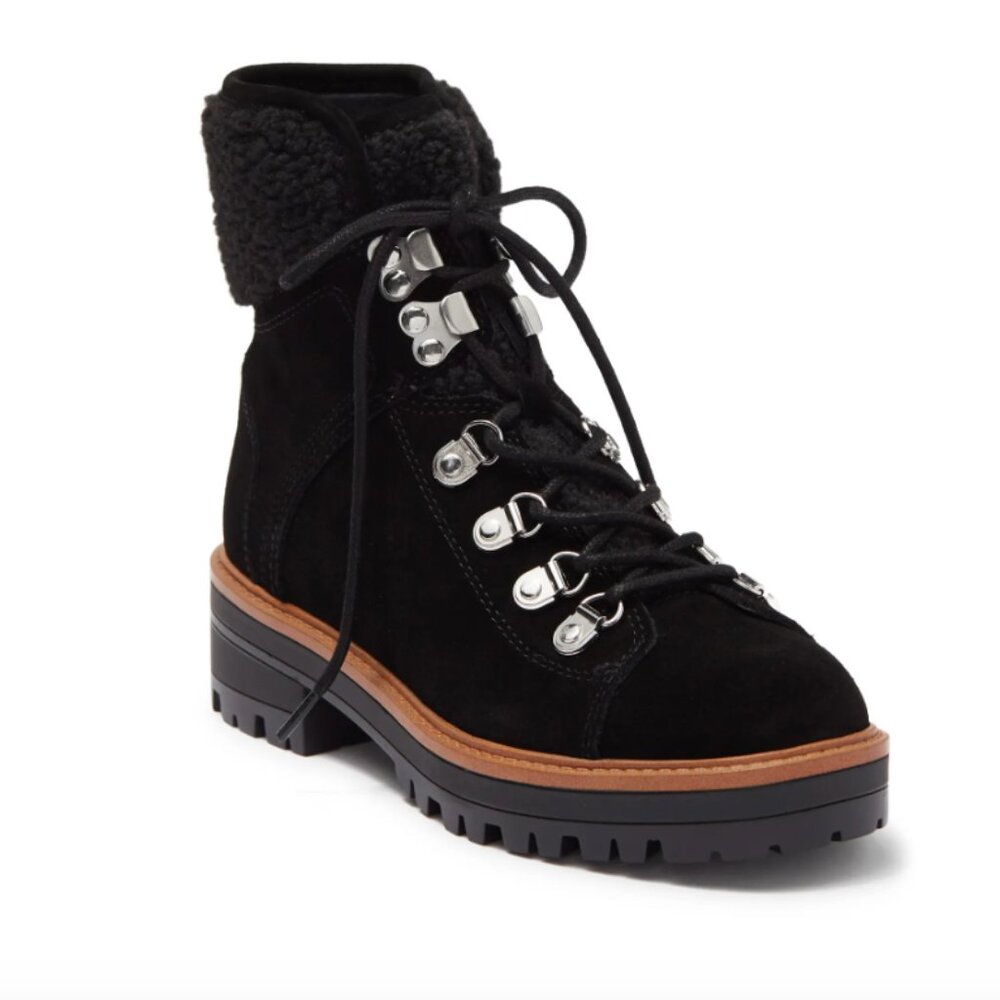 March Fisher Faux Shearling Trimmed Leather Combat Boot (Women) size